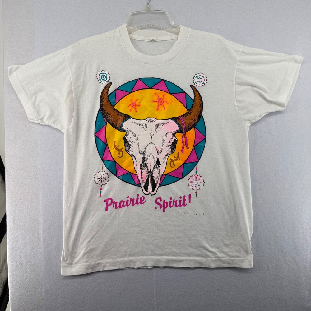 Vtg‎ 80s Prairie Spirit T-Shirt XL USA Single Stitch Western Cow Skull Graphic